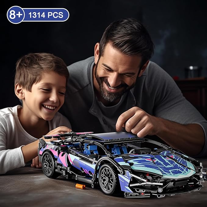 Sport Car Building Block Sets for Adults, Technical Remote Control APP Race Car with LED Lights,Collectible 1:14 Model Scale Engineering Toy Men Teens Boys Birthday Gift Age 8+ 8-12 12 13 14