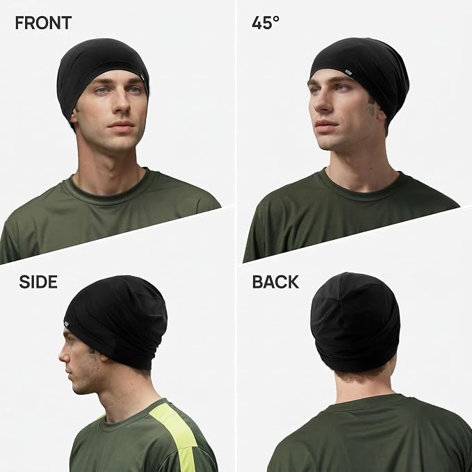 QINGLONGLIN Cooling Skull Cap Sweat Wicking Breathable for Men Women 3 Pack | Lightweight Quick Dry Beanie & Helmet Liner, Stretch Non-Slip Fit Under Hard Hat, Construction Gym Cycling Running Workout