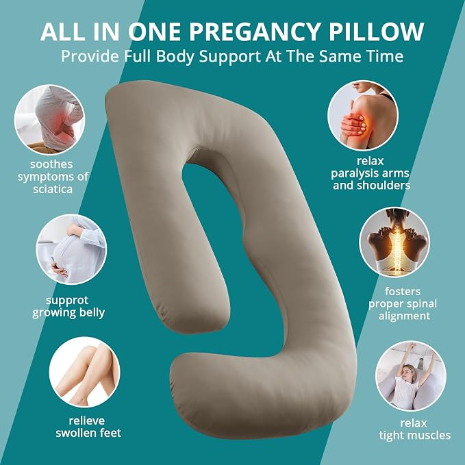Sasttie Pregnancy Pillows for Sleeping, U Shaped Cooling Full Body Pillow with Removable Cover, Pregnant Women Must Haves, Maternity Essential, Linen