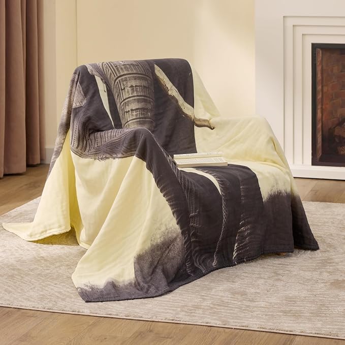 100% Cotton Boho Throw Blanket for Home Decor – Classic Farmhouse Quilt Bedding, Muslin Blankets for Adults, Vintage Woven Decorative Blanket for Couch, Bed Layering Use, Elephant Printed, 60"x80"
