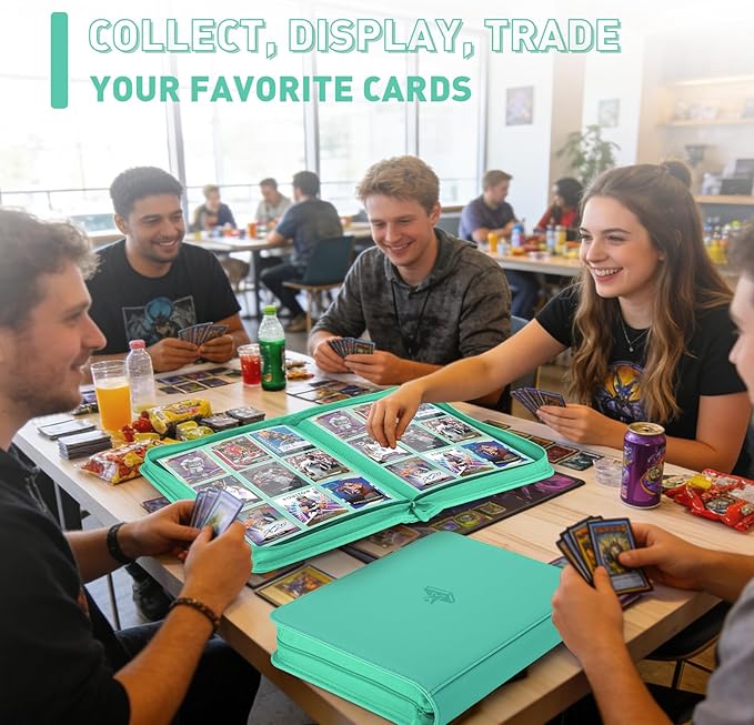 Trading Card Binder 9 Pocket, 360 Pockets Double-Sided Card Album, Premium PU Leather Zipper Card Holder for MTG, TCG, Sports & Game Cards, Must-Have for Collectors（Light Green）