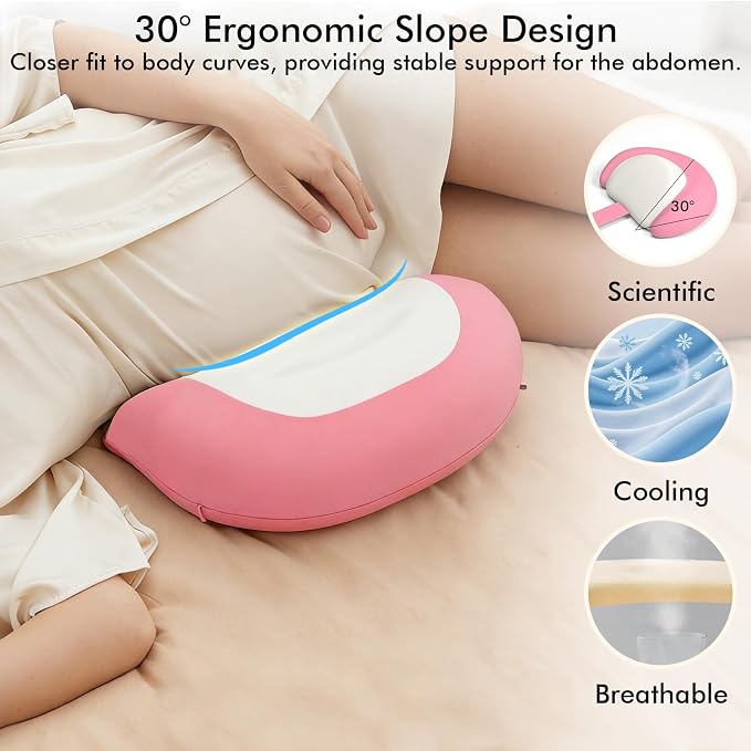 Pregnancy Pillows for Sleeping, Memory Foam W Shaped Maternity Pillow for Pregnant Women, Adjustable Travel Pregnancy Wedge Pillow with Cooling Removable Washable Cover, Support for Belly, Back(Pink)
