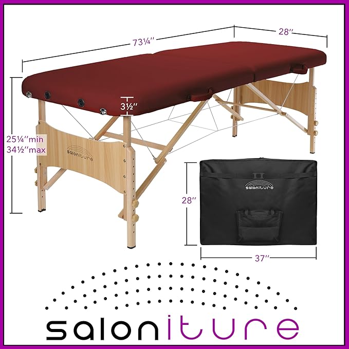 Saloniture Basic Portable Folding Massage Table - Burgundy