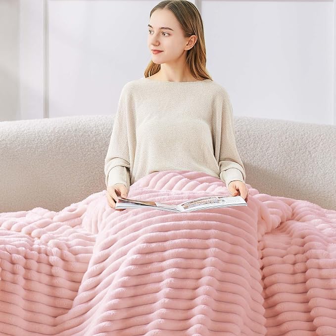 BEDELITE Ribbed Full Size Blanket for Bed, Pink, 84"x90" | Ultra-Soft Plush Fleece, Warm Yet Lightweight, Ribbed Texture, Home Decor, Machine Washable, Giftable, All-Season Use