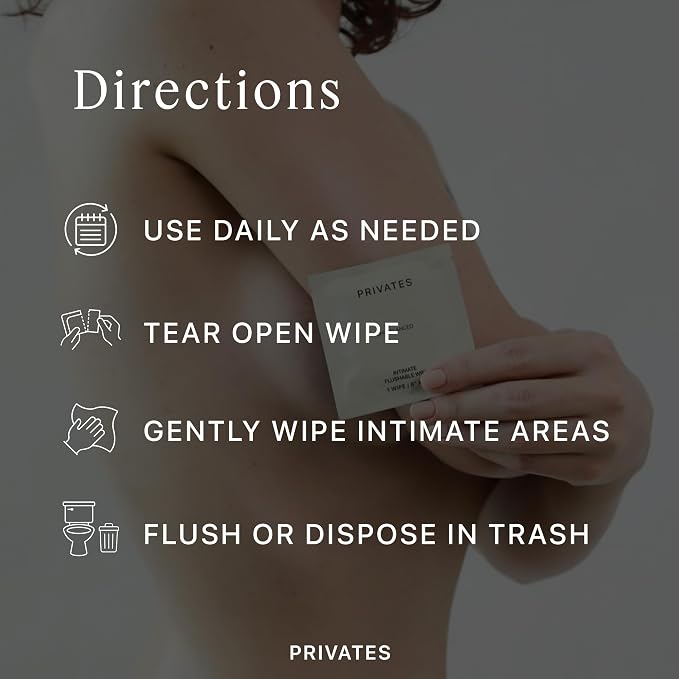 PRIVATES pH-Balanced INTIMATE WIPES for Women & Men | Odor Control, Irritation & Dryness Relief | Hydrating & Soothing with Aloe | Microbiome-Friendly | Natural Ingredients | Fragrance-Free | 25 Count