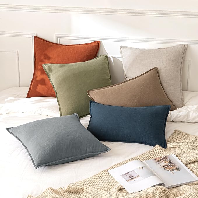 MIULEE Decorative Linen Euro Sham Pillow Covers 26x26 Burnt Orange | Boho Farmhouse Fall Autumn Couch Throw Pillows for Bed, Pack of 2 Accent Modern Pillowcases, Sofa Livingroom Home Decor