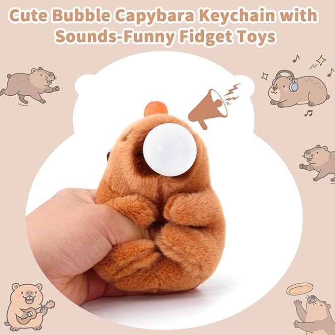 Cute Capybara Plush Toy with Bubble Capibara Stuffed Animal for Back to School Gifts, Keychain & Backpack Charm, Desk Decor, Birthday Party Favor, Stress Relief Toys for Kids Aduts (Style A)
