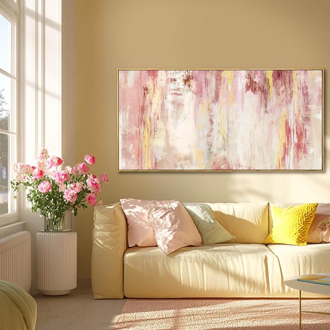 Abstract Pink Wall Art/Framed Artwork Wall Art/Oil Painting Home Decoration/Modern Art for Bedroom Living Room Home Office 20x40 Inches