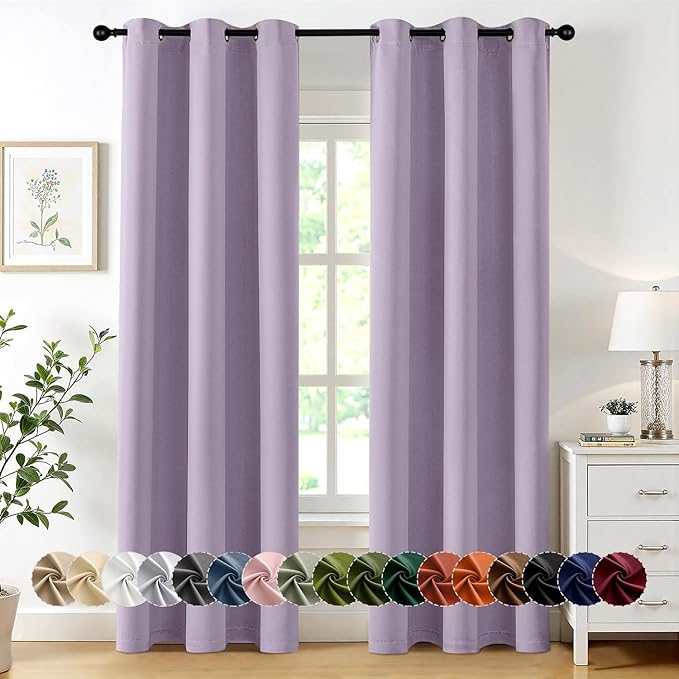 MIULEE Blackout Curtains for Bedroom 2 Panels 40 x 84 Inch Long Lilac | Thermal Insulated, Living Room Darkening Grommet Drapes, Noise Reducing, Light Blocking Window Treatments