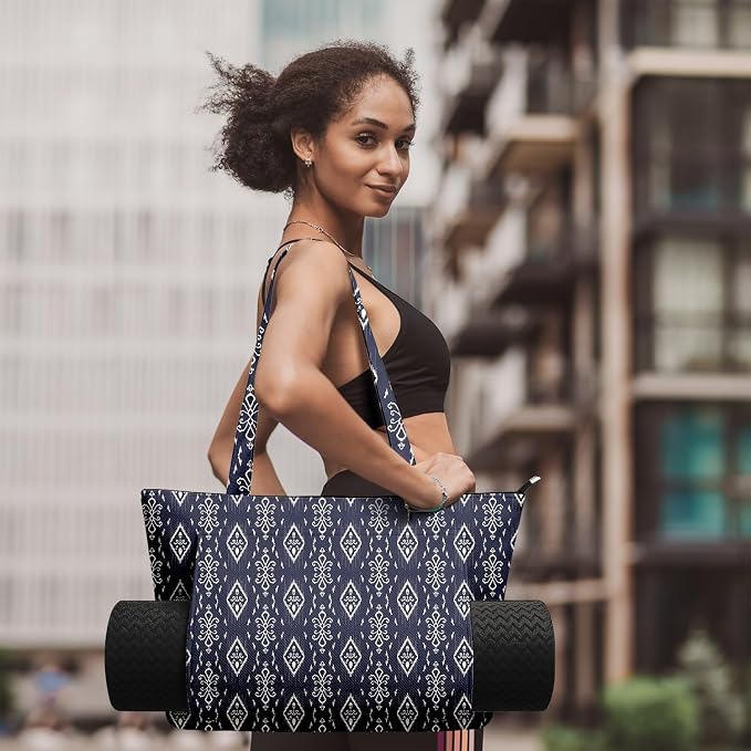 Yoga Bag for Women, Large Canvas Yoga Mat Tote Bag with Yoga Mat Carrier - Large Mat Pocket Fitness Tote for Pilates, Gym, Travel, Office & Beach