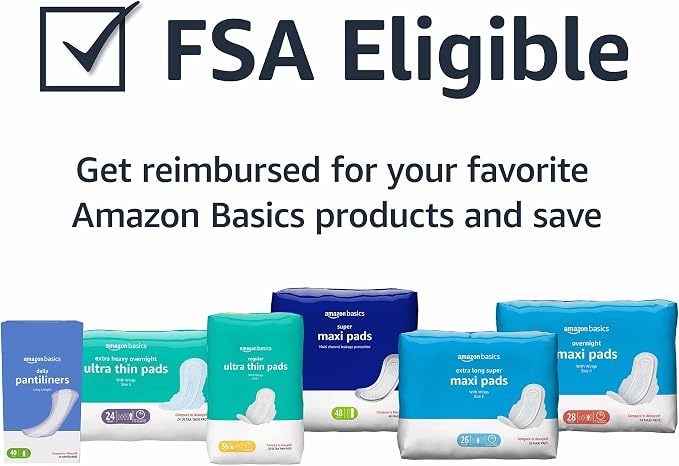 Amazon Basics Thick Maxi Pads with Wings for Periods, Regular Absorbency, Feminine Pads, Unscented, Size 1, 36 Count