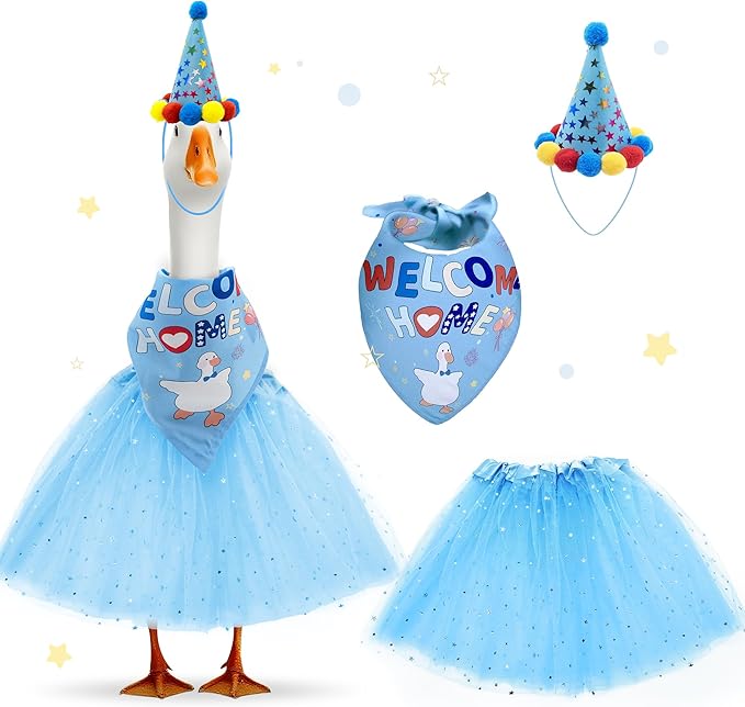 Porch Goose Outfits with Welcome Home Bandana Yard and Hat & Skirt Geese Outfits for 23" 17" Cement Plastic Geese Duck Decorations Goose Costume for Lawn Gooses Outdoor Party Decor