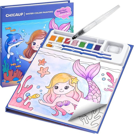 CHICAUP Paint with Water Coloring Books for Kids, Mess Free Watercolor Painting Kit Painting Activity for Kids Ages 3-5 4-8, Arts Crafts Drawing Gift Toy for Boy Girl (Blue)