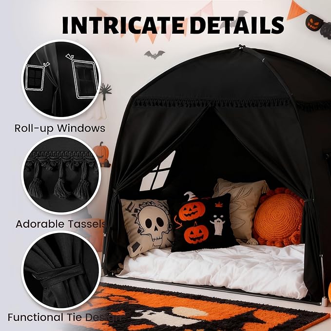 Sumbababy Large Teepee Tent for Kids: with Star Lights - Tent Indoor Kids Teepee Tent for Boys & Girls - Kids Play Tent Inside Canopy Bed for Playroom Gift Toys (All-Black)