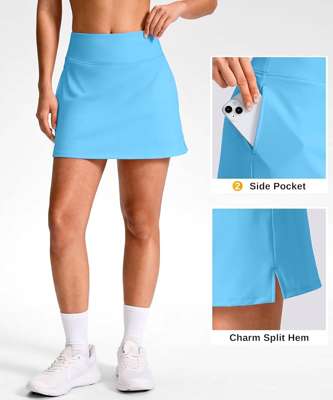 14"/16" Skorts with 3 Pockets | Side Slits, High Waisted, Built-in Shorts, A Line, Casual, Pickleball, Athletic, Golf, Tennis Skirt, for Women