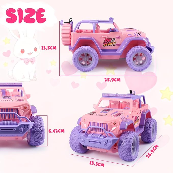 EOQIFJM Remote Control Car for Fog Mist & Music,1:16 RC Cars for Kids with DIY Sticker & Colorful Lights,2.4GHz All Terrain SUV Cars Toys Gifts,Pink,Dual Control