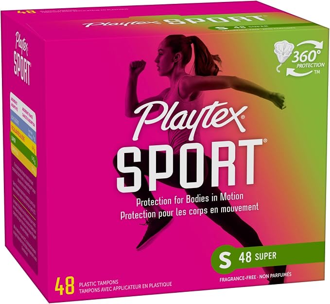 Playtex Sport Tampons Super Absorbency, Fragrance-Free - 48ct | Super Tampons for Women, Feminine Care, Playtex Tampon with 360 Leak Defense (Pack of 2)