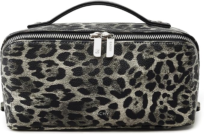 EACHY Travel Makeup Bag, Large Capacity Cosmetic Bag for Women, Waterproof PU Leather, Flat Open Portable Toiletry Bag for Skincare, Brushes & Travel Essentials