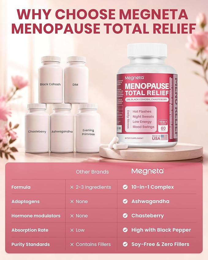 Menopause Supplements for Women - 10-in-1 Hormone Balance Complex with Black Cohosh, DIM, Chasteberry & Ashwagandha - Support for Hot Flashes, Night Sweats, Mood Swings & Sleep, 60 Capsules