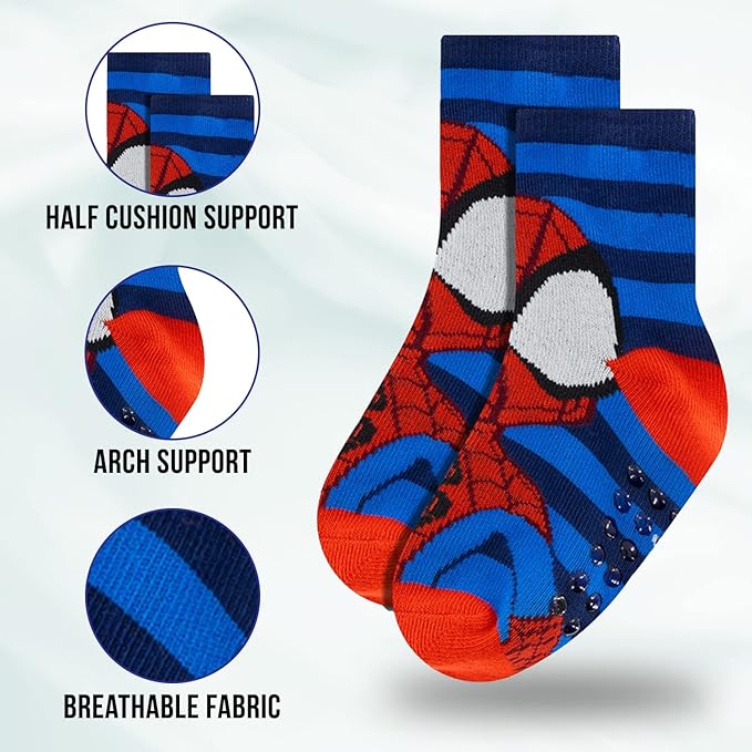 Marvel Spiderman Grip Socks, 10 Pack, Toddler Boys, Ankle Length, Multicolor, Small