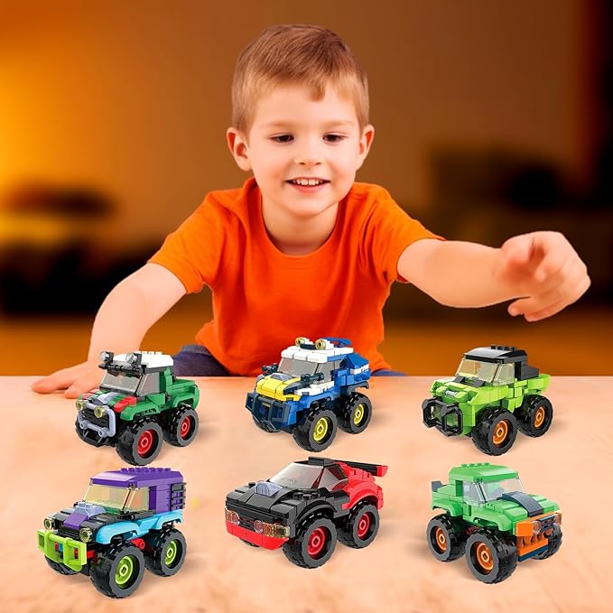 Monster Truck Micro Brick Building Toy for Boys and Girls, Pull Back Car Toys for Kids, DIY Building Toy, Gift Idea for Teens Ages 8+ Kids