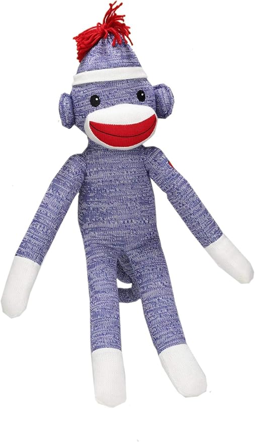 Plushland Adorable Sock Monkey, The Original Traditional Hand Knitted Stuffed Animal Toy Gift-for Kids, Babies, Teens, Girls and Boys Baby Doll Present Puppet 20 Inches (New Blue)