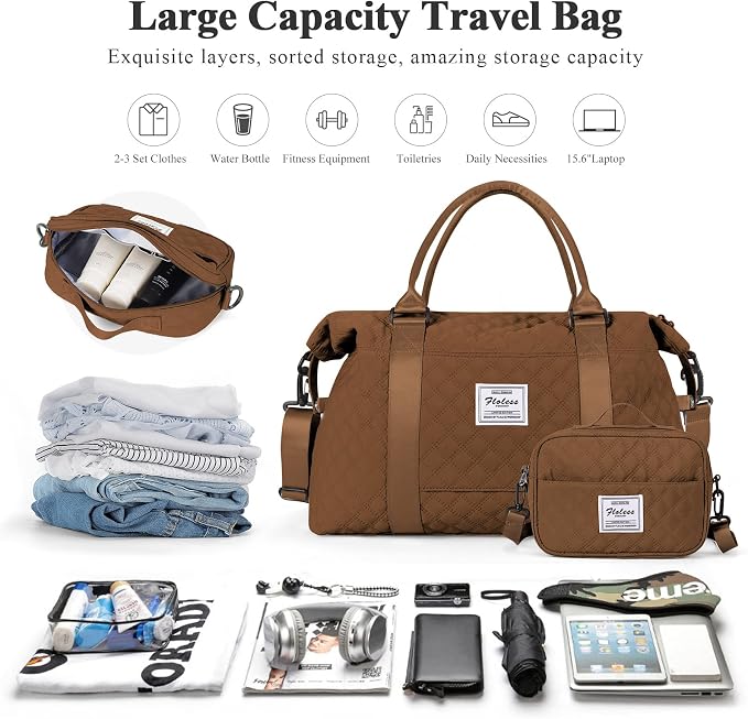 Travel Duffel Bag, Carry On Overnight Weekender Bags for Women | Travel Bag with Wet Pocket & Trolley Sleeve, For Spirit Airlines 18x14x8 Personal Item Bag