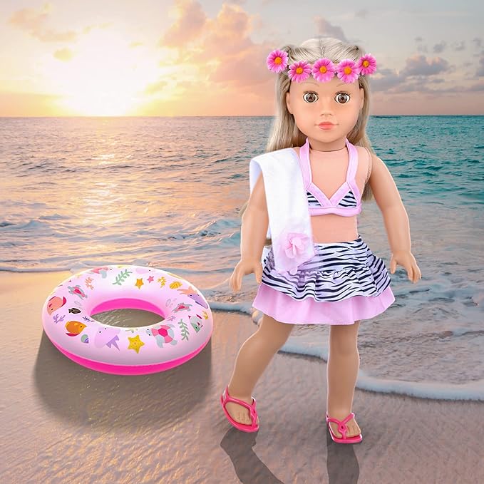 UNICORN ELEMENT 11Pcs 18 Inch Girl Doll Clothes and Accessories Set Including Colorful Mermaid Swimsuits,Mobile Phone,Hairpin,Swimming Circle