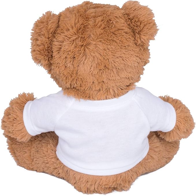 TeesAndTankYou Custom Teddy Bear 8 Inch with Custom Text, Personalized Gift for Anniversary, Graduation, Christmas, Brown Stuffed Animal White Shirt CT