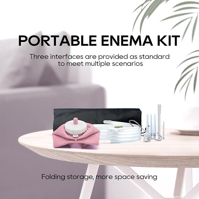 Collapsible Silicone Enema Bag Bottle Kit | 1.2 L Capacity Enema Bottle, 5.2ft Enama Hose, 5 Enima Nozzles, Controllable Flow Valve Coffee Enema kit for Colon Cleanse