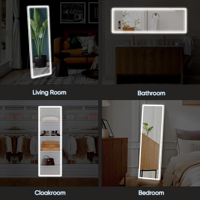 OLIXIS LED Full Length Mirror with Lights, Full Body 21"x64" | Standing Lighted Floor, 3 Color Lighting, Wall Mounted Bedroom Bathroom Entryway, Tempered Glass