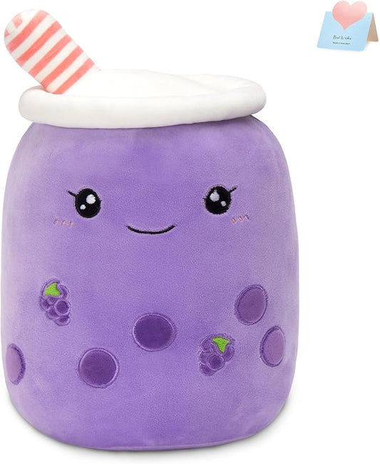 Athoinsu Purple Grape Boba Tea Plush Pillow 20'' Giant Kawaii Stuffed Bubble Animal Toy Birthday Christmas Holiday Valentines Gifts for Kids,Girls,Boys