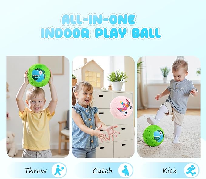 Toddler Soccer Ball with Plush Cover, BPA Free - Size 3 Soccer Ball Soft Touch with Pump for Babies, Toddlers & Kids Ages 1-3 3-5 5-8 - Indoor Outdoor Toys Gift for Boys Girls' Birthday (2 Pack)