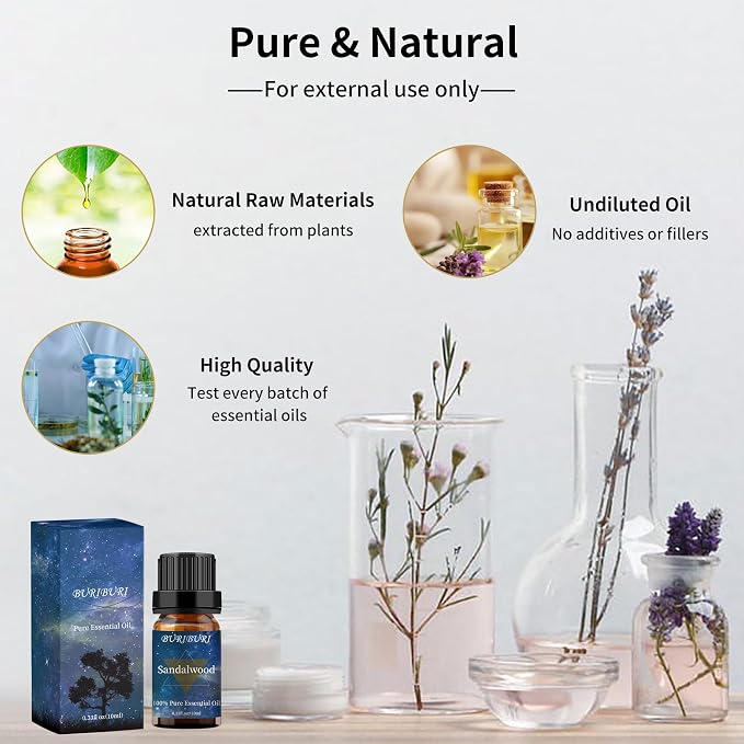Lavender and Sandalwood Essential Oil, 100% Pure, Undiluted, Natural, Organic Aromatherapy Essential Oils Gift Set, 10MLx2