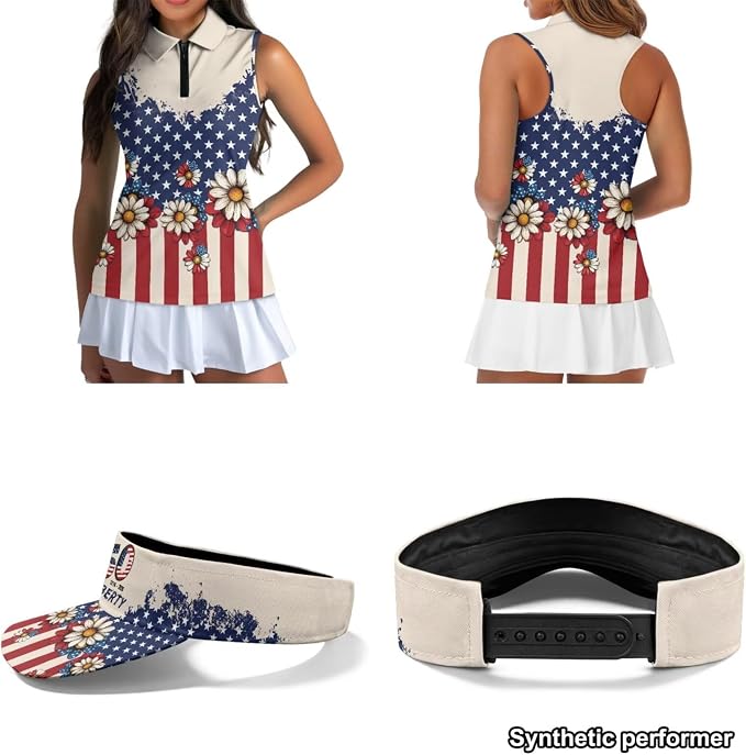 POLERO Golf Tank Top Women Golf Shirts and Visor Hat Collared Racerback Tennis Shirt Set Quarter Zip