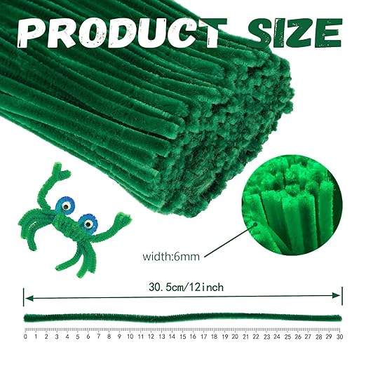 Green Chenille Stems,Christmas Green Pipe Cleaners,Limpia Pipas,Fake Flowers for Decor,Christmas Birthday Gift for Art Supplies for Projects Creative (300, Christmas Green, 30cm)