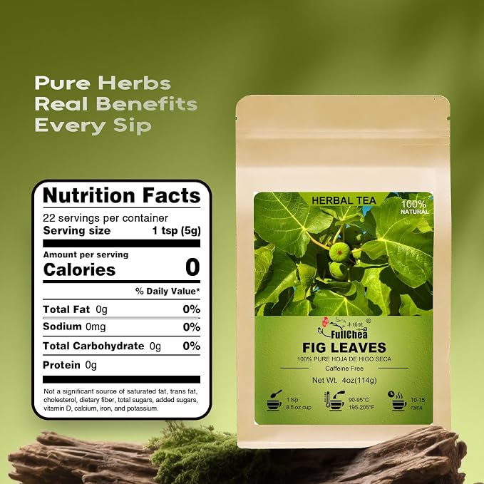 FullChea - Dried Fig Leaves, 4oz/114g - Natural Fig Leaf Tea - Cut & Sifted Hoja De Higo Seca Herbal Tea - Traditionally Used for Digestive Support & Overall Wellness, Caffeine-Free