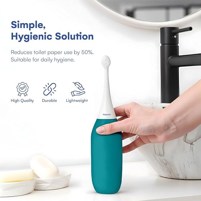 HappyPo The Original XL Butt Shower - Portable Bidet with 50% More Volume - The Easy-Bidet 2.0 Replaces Wet Wipes and Shower Toilet - Portable Bum Spray for Travel - Turquoise