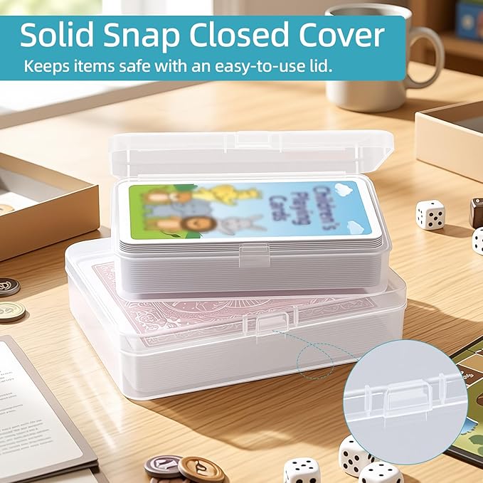 neotidy Playing Card Storage Box Set of 6, Clear Plastic Playing Card Cases with Snap Closure, Mixed Size Card Game Storage Organizer for Standard Playing Cards, Trading Cards & Small Accessories