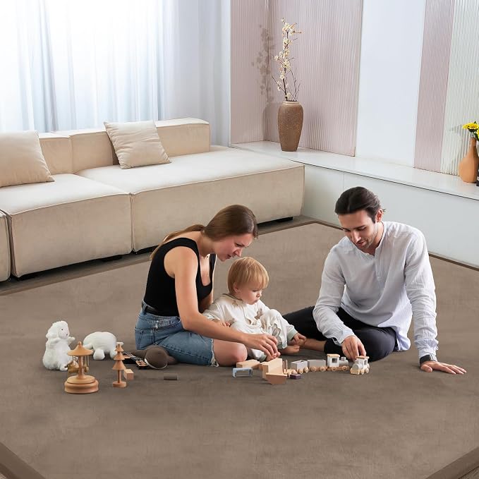 Baby Play Mat for Floor Nursery Rug Muscle Mat Area Rug Playroom Rug 59"x59" Playpen Mat Elastic Foam 1.3" Thick Crawling Mat for Babies,Toddlers, Infants, Kids,Camel