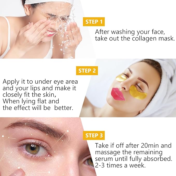 Permotary 30 Pairs 24K Gold Eye Masks & Lip Mask, Under Eye Patches and Lip Pads,Collagen Crystal Mask Set for Puffy Eyes, Dark Circles, Lip Mask Skincare for Teacher Appreciation Gifts