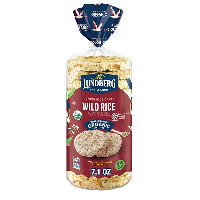 Lundberg Organic Wild Rice Cakes - Regenerative Organic Whole Grain Brown Rice, Gluten Free, 7.1oz