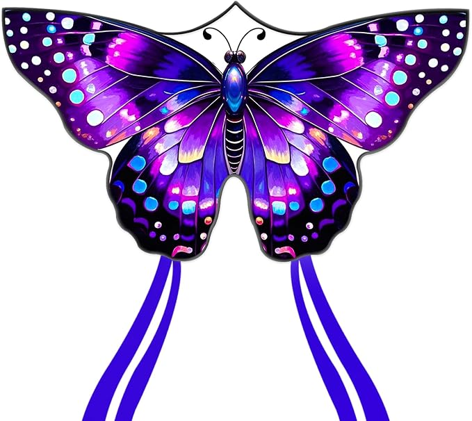 Butterfly Kites for Kids and Adults, Easy to Fly Large Single Line Kite for Boys and Girls - 55" x 28" Beach Kite for Beginners, 300ft String Handle Included