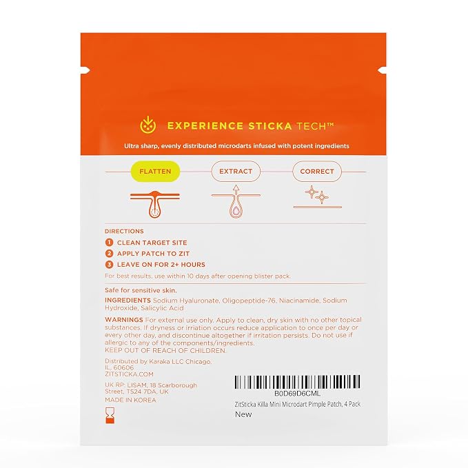ZitSticka Killa Microdart Pimple Patches for Face - Most Potent Pimple Patch with Fast-Acting Microdarts - For Deep, Early-Stage Zits with Salicylic Acid - Mini 4 Count