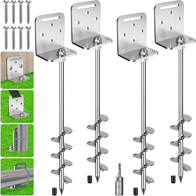 BeneLabel 2/4/6 Pack 18" 24" Ground Anchors Screw in Shed Anchor with L Bracket Trampoline Anchor Spiral Swingset Anchors for Swing Set, Mobile Home, Fence, Playset, Tent, Canopy, Carport