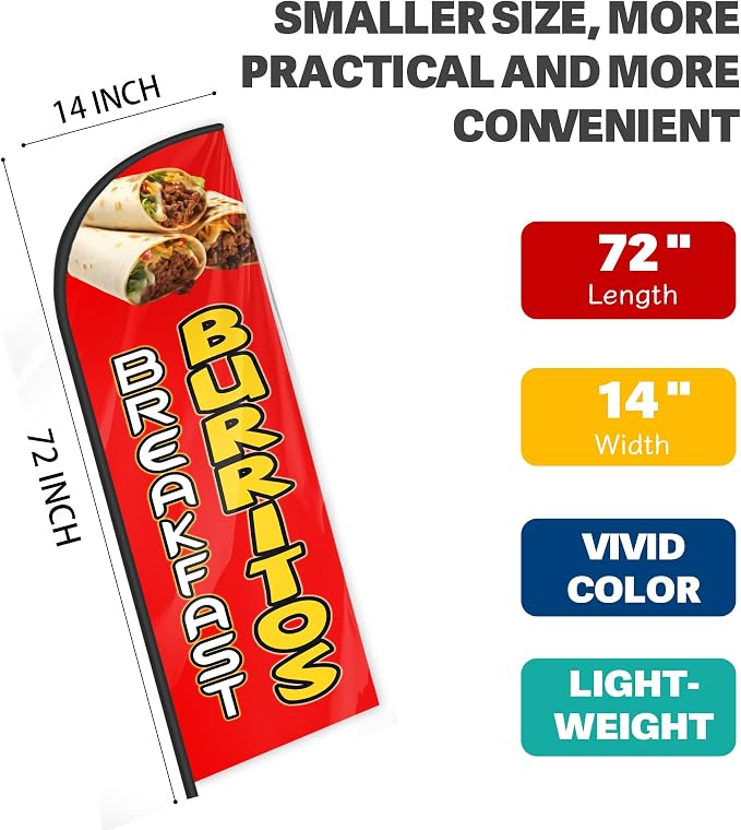 Burritos Feather Flag for Storefronts Fairs,6 FT (Flagpole Not Included) | Business Advertising Flag