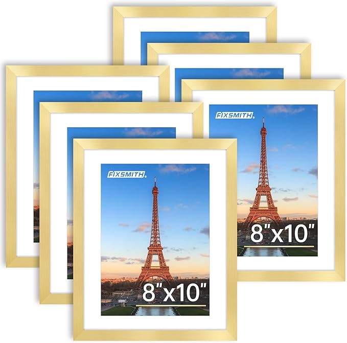 8x10 Picture Frame Bulk-6 Pack, Gold Picture Frames Collage Wall Decor, Wall & Tabletop Picture Frames, Photo Frame with HD Plexiglass, Display Pictures 5x7 with Mat or 8x10 Without Mat