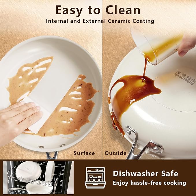 SAKAMOSH 8" Nonstick Ceramic Frying Pan, Small Pan Non Toxic, White | PTFE & PFAS & PFOA Free Ceramic Coating, Dishwasher/Oven Safe, Induction Compatible, suitable for all stovetops