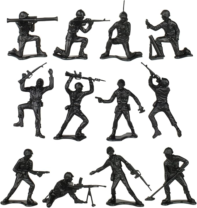 TimMee Plastic Army Men - Black 48pc Toy Soldier Figures - Made in USA