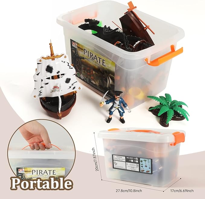 Pirate Action Figures Playset with Boat, Treasure Chest, Cannons, Shark, Pirate Ship Toys-Pirate Toy, 50 PCS Kids Pretend Adventure Set Figures, Birthday Gifts for Age 2 3 4 5 6 Year Old Boys Girls
